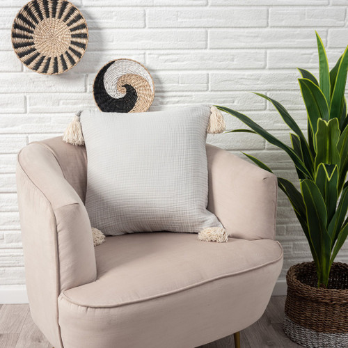 Set of Two 20" Taupe And Beige Cotton Throw Pillow Covers