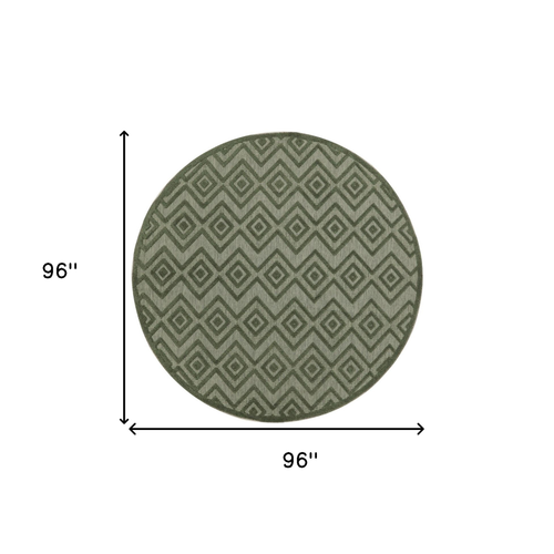 8' Green Round Geometric Indoor Outdoor Area Rug