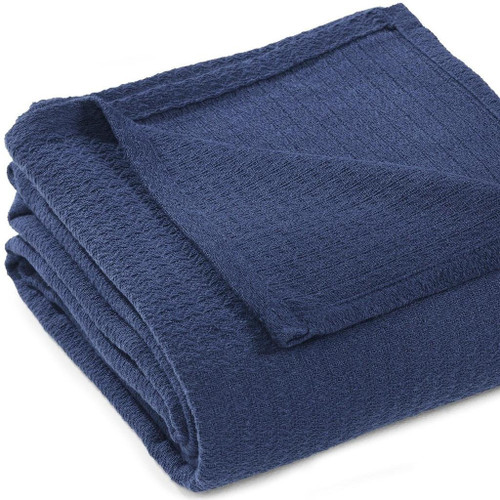 Queen Navy Blue Cotton Waffle Weave Blanket
