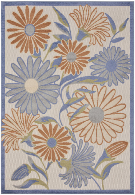 5' X 8' Beige Floral Indoor Outdoor Area Rug