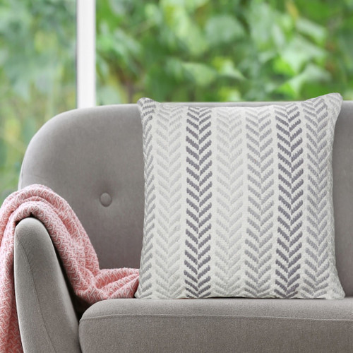 Set of Four 18" Gray And Beige Chevron Cotton Throw Pillow Covers