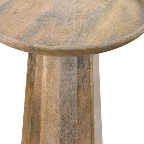 19" Textured Natural Solid Wood Round Pedestal End Table