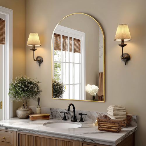 35" Gold Aluminum Arch Framed Accent Mirror