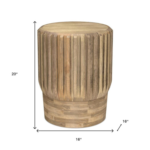 20" Natural Natural Solid Wood Round Drum End Table