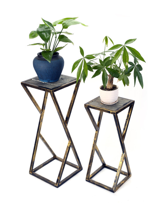 Set of Two Black And Gold Metal Garden Accents Accessories
