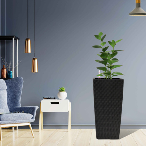 Set of Two Black Recycled Plastic Round Self Watering Planter Box