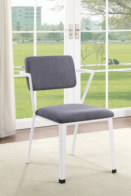 Set of Two Gray and White Fabric Open Back Dining Side Chairs