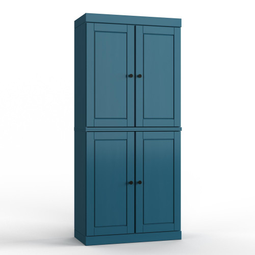 32" Teal Blue Solid Wood Free Standing Four Door Linen Cabinet