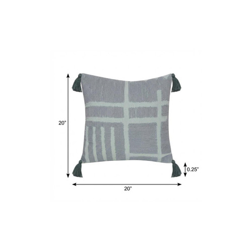 20" Green And Olive Green Geometric Cotton Throw Pillow Cover with Tassels