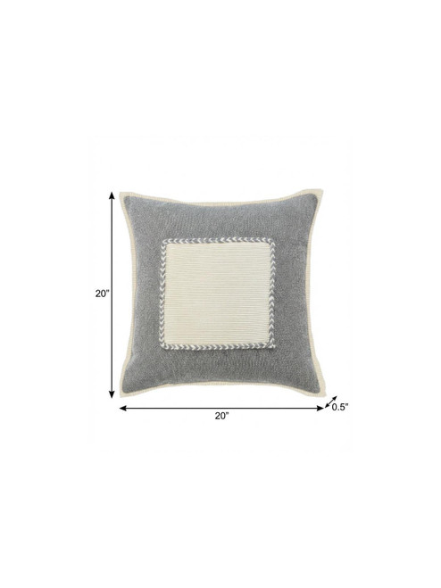 20" Gray And White Beach Color Block Cotton Throw Pillow Cover with Texture