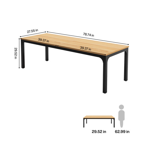 46" Natural and Black Wood and Iron Dining Table