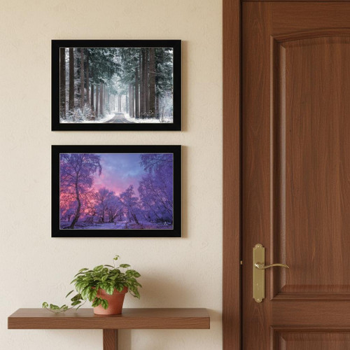 Set Of Two Winter Wonderland Black Framed Wall Art