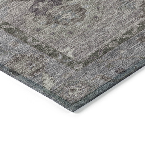 10' X 14' Pewter Gray And Silver Floral Medallion Washable Indoor Outdoor Area Rug