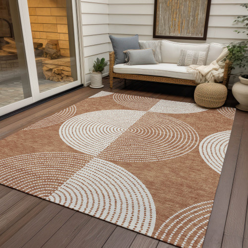 8' X 10' Copper And Ivory Geometric Washable Indoor Outdoor Area Rug