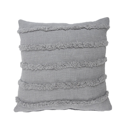 Set of Four 20" Gray Striped Cotton Throw Pillow Covers with Tufts And Texture