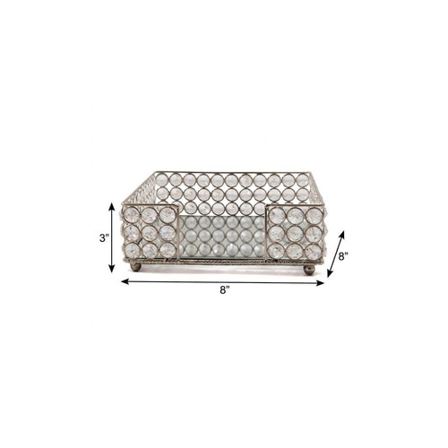 8" Silver Iron And Crystal Flat Napkin Holder
