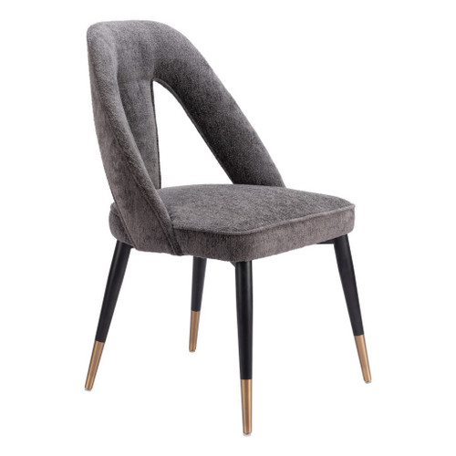 Gray Black and Gold Faux Fur Open Back Dining Side Chair