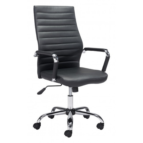 Silver and Black Adjustable Swivel Faux Leather Rolling Conference Office Chair
