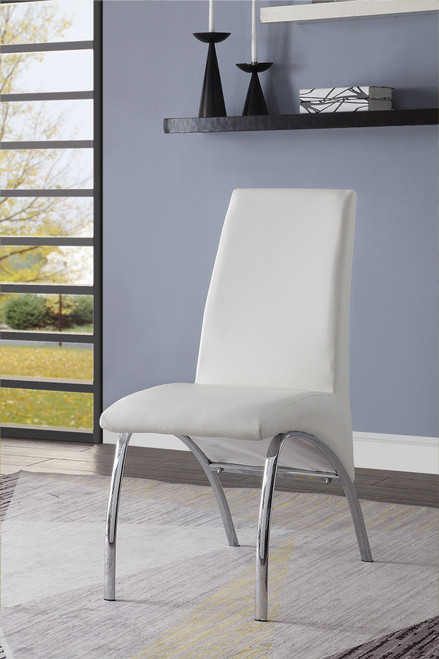 Set of Two White and Silver Faux Leather Dining Side Chairs