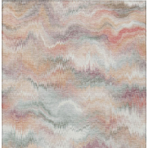8' X 10' Peach And Ivory Abstract Washable Indoor Outdoor Area Rug