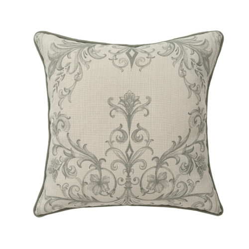20" Sage And Ivory Damask Recycled Poly Linen Throw Pillow