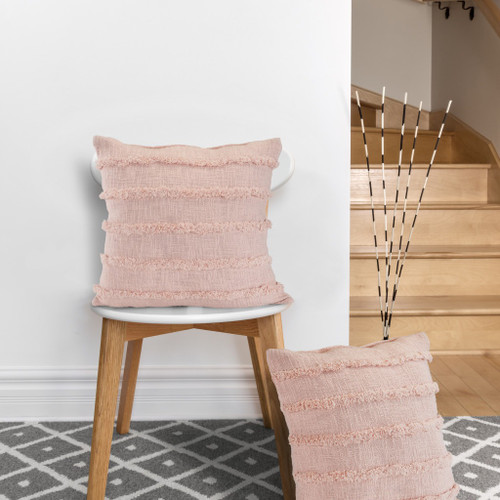 Set of Four 20" Baby Pink And Pink Striped Cotton Throw Pillow Covers