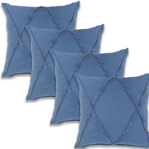 Set of Four 18" Denim Blue Diamond Cotton Throw Pillow Covers