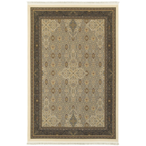 4' X 5' Ivory And Dark Blue Medallion Area Rug With Fringe