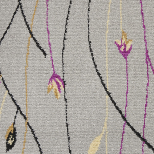 8' Runner Gray and Pink Floral Power Loom Runner Rug
