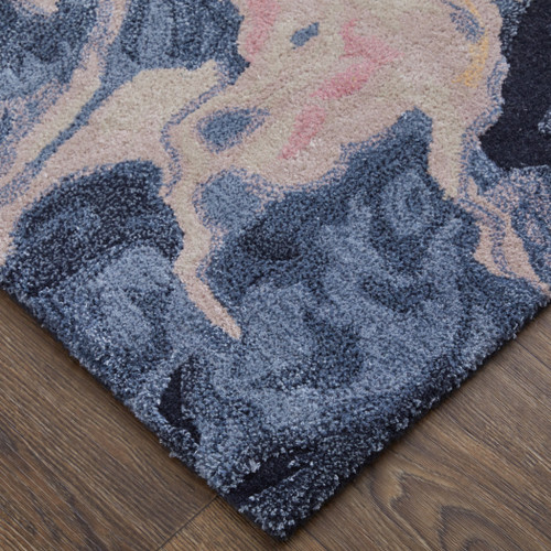 5' X 8' Pink Blue And Ivory Abstract Hand Tufted Area Rug