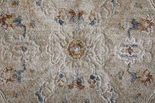 7' X 10' Ivory Taupe and Blue Abstract Power Loom Worn Faded Area Rug With Fringe