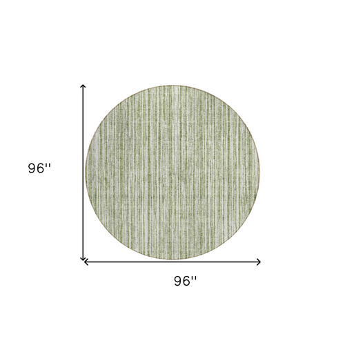 8' Green And Ivory Round Striped Washable Indoor Outdoor Area Rug