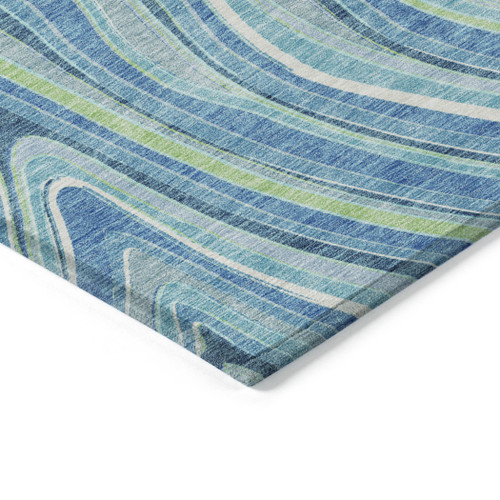 8' X 10' Navy Blue And Denim Blue Abstract Washable Indoor Outdoor Area Rug