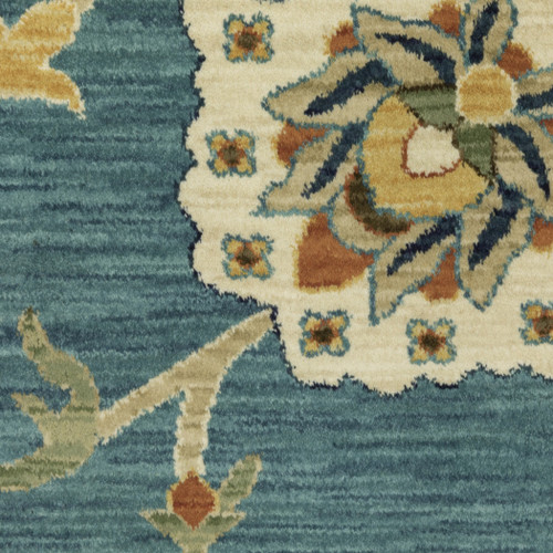 10' X 13' Blue Yellow And Ivory Oriental Area Rug With Fringe