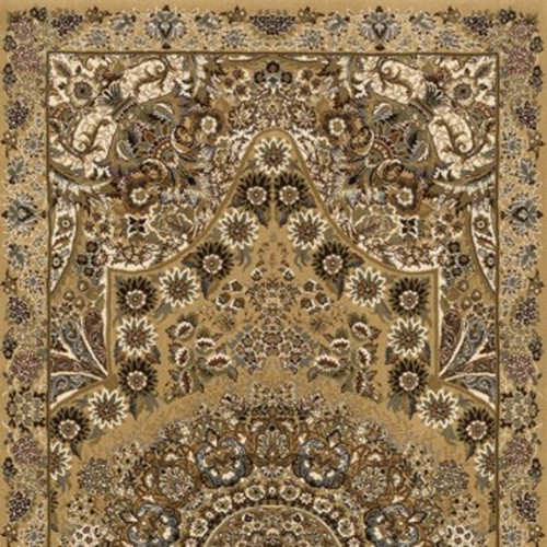 10' Gold And Ivory Medallion Runner Rug With Fringe
