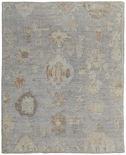 6' X 9' Gray and Blue Wool Floral Hand Knotted Area Rug
