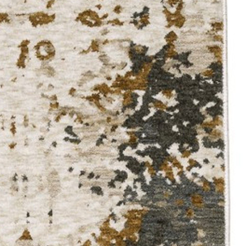 10' X 13' Beige And Gray Abstract Distressed Area Rug With Fringe