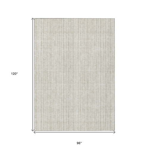 8' X 10' Ivory And Beige Striped Washable Indoor Outdoor Area Rug