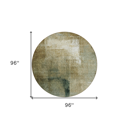 8' Brown Beige And Ivory Round Abstract Washable Indoor Outdoor Area Rug