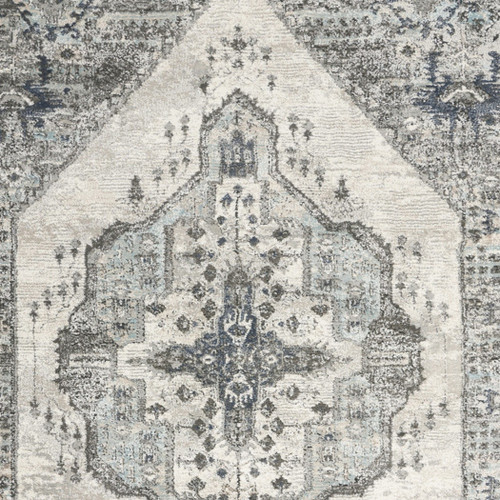 4' X 6' Gray Floral Power Loom Distressed Area Rug