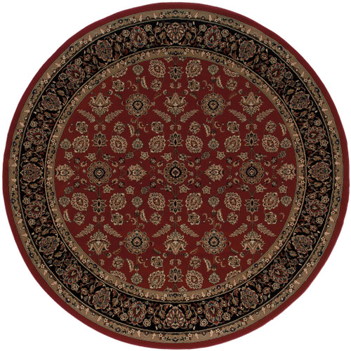 6' Red And Black Oriental Round Rug