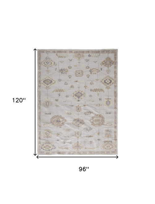 8' X 10' Ivory And Orange Floral Hand Knotted Stain Resistant Area Rug