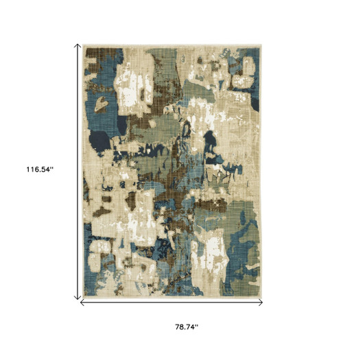 7' X 10' Beige Brown And Blue Abstract Area Rug
