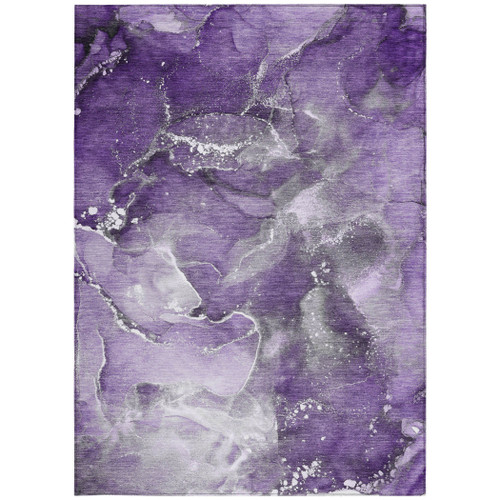 9' X 12' Gray and Purple Abstract Washable Non Skid Indoor Outdoor Area Rug
