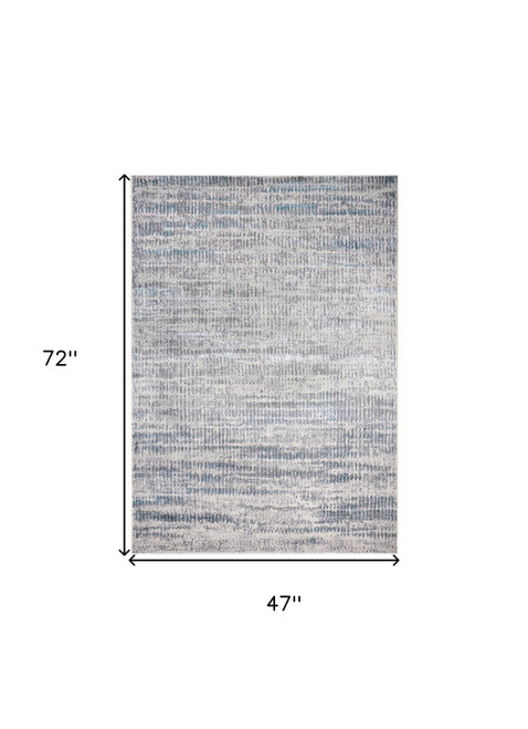 4' X 6' Blue and Ivory Abstract Non Skid Area Rug