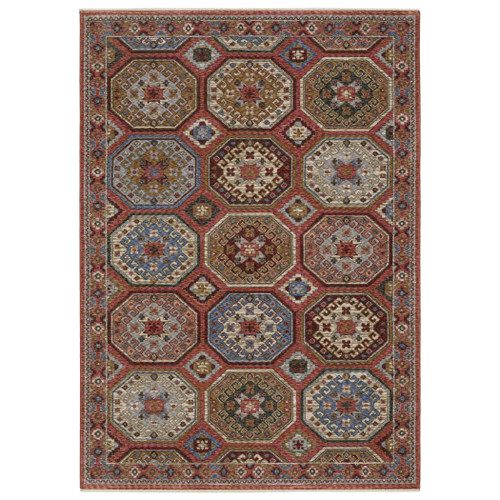 7' X 10' Pink And Red Medallion Area Rug With Fringe