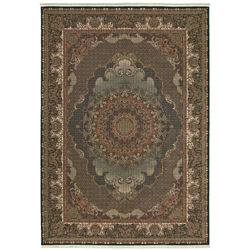 10' X 13' Blue And Red Medallion Area Rug With Fringe
