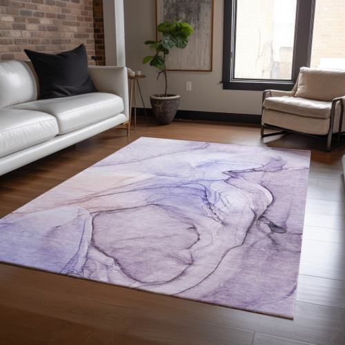 8' X 10' Gray and Purple Abstract Washable Non Skid Indoor Outdoor Area Rug