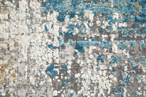 8' X 11' Ivory Gray and Blue Abstract Power Loom Area Rug With Fringe