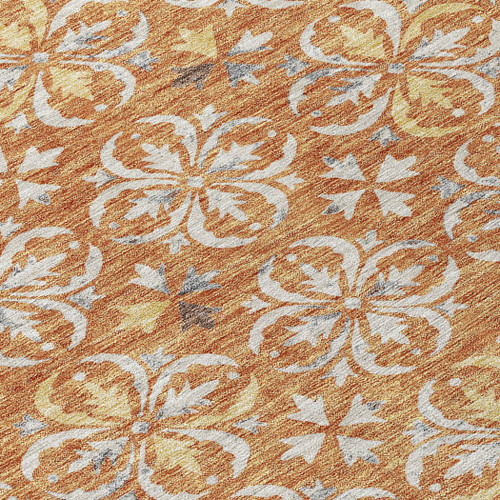 8' Copper Gray And Beige Round Floral Washable Indoor Outdoor Area Rug